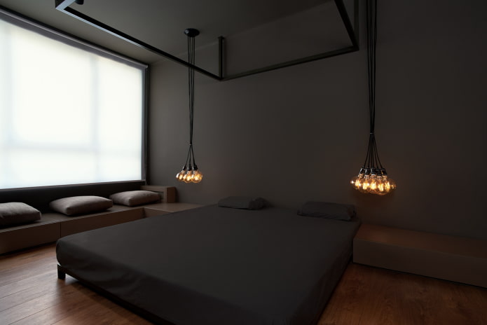 verlichting in het interieur van de slaapkamer in een minimalistische stijl