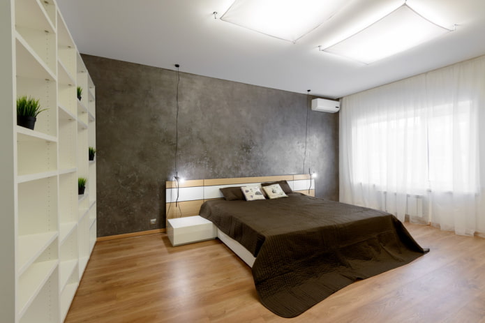 verlichting in het interieur van de slaapkamer in een minimalistische stijl stijl