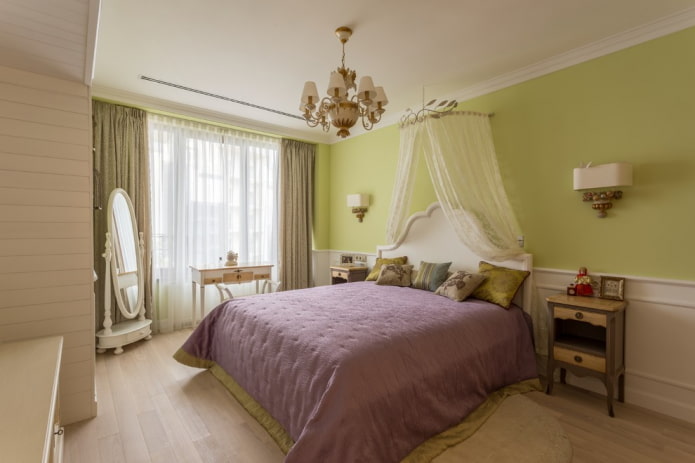 textiel en decoratie in het interieur van de slaapkamer in Proven?aalse stijl