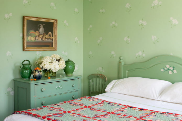 slaapkamer in groene tinten