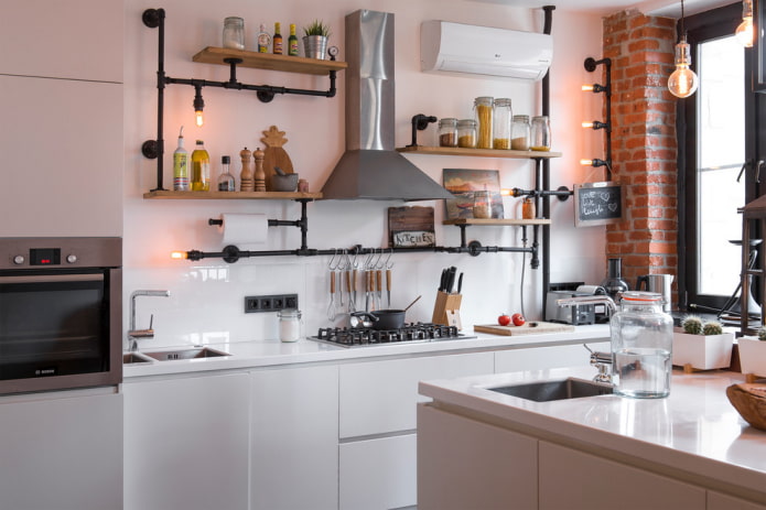 Gasleiding tussen planken in loftstijl