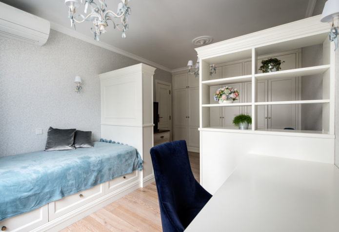 plattegrond van een gecombineerde kinderkamer en woonkamer