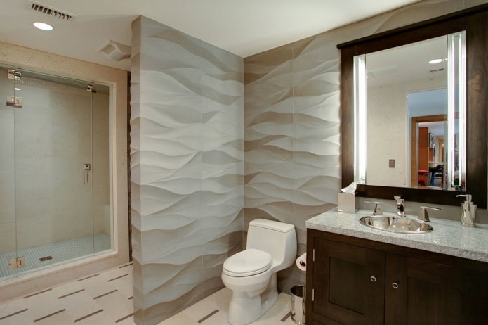 3D-muur in het interieur van de badkamer