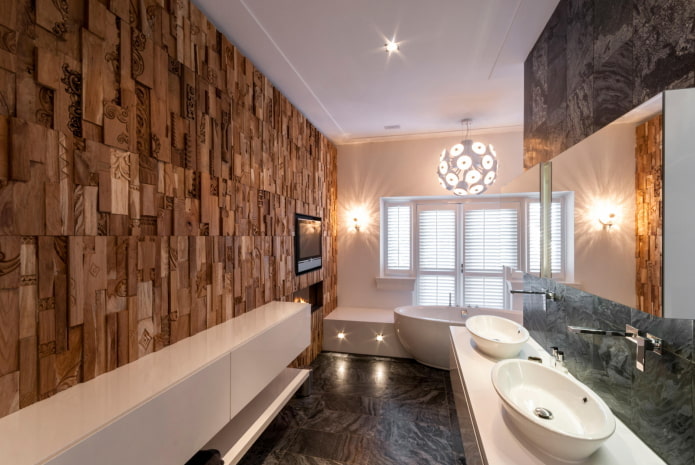 3D-muur in het interieur van de badkamer