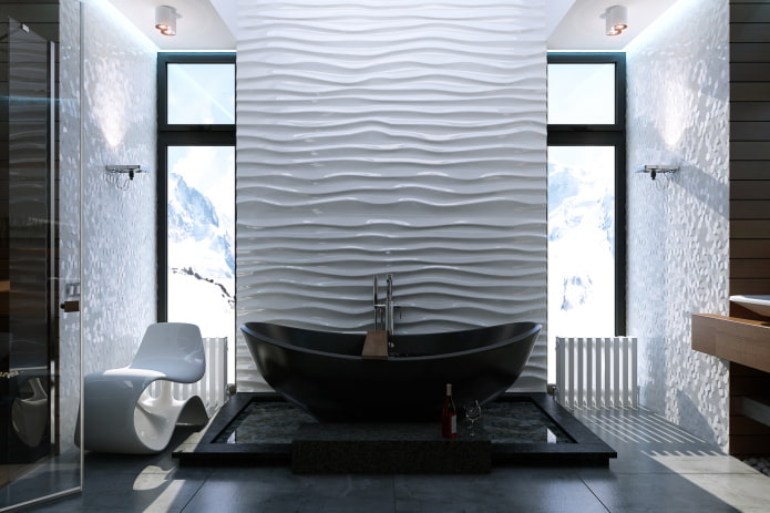 golvende muur in het badkamerinterieur