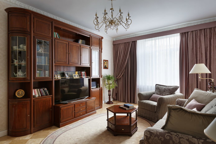 muur in het interieur van de woonkamer in een klassieke stijl