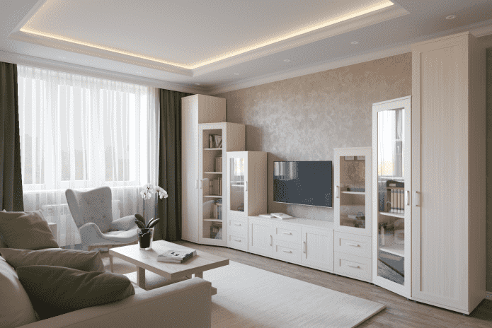 muur langs de muur in het interieur van de woonkamer