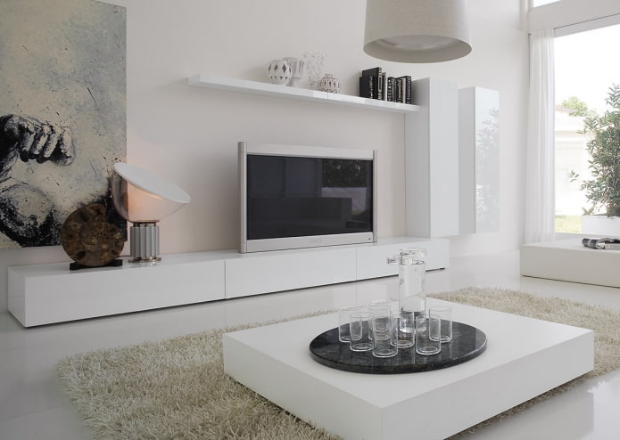 muur in het interieur van de woonkamer in minimalistische stijl