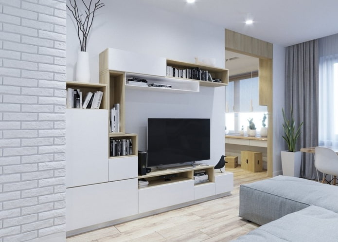 muur in het interieur van de woonkamer in Scandinavische stijl