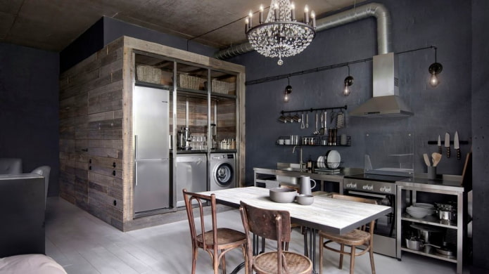 Muren in loftstijl in de keuken