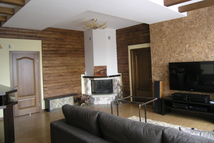 combinatie van kurk en blokhut in het interieur
