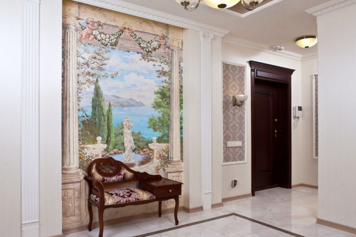 fresco op de muur in het interieur van de gang
