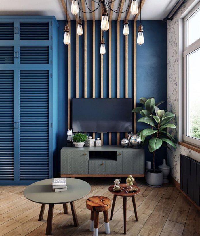 blauwe muren in de woonkamer