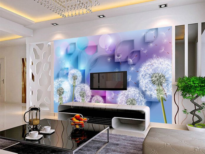3D volumetrisch fotobehang met paardenbloemen