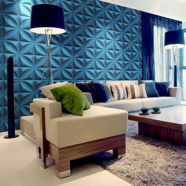 woonkamer met modern 3D-behang