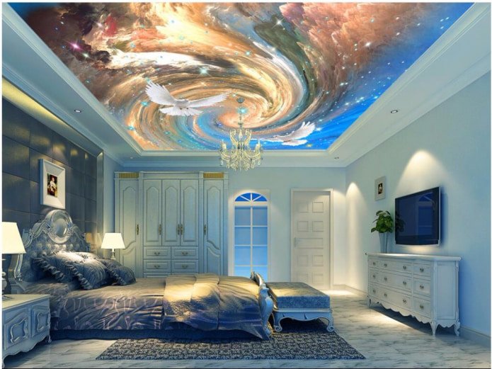 3D-behang aan het plafond