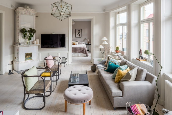 woonkamerinterieur in eclectische stijl