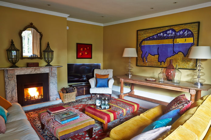 woonkamerinterieur in eclectische stijl