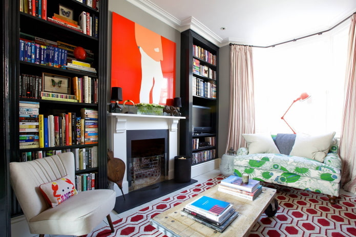 Woonkamer met een rood accent