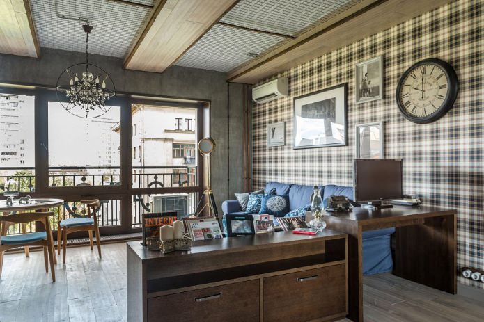 Interieur van een klein loft-appartement, 33 m?.