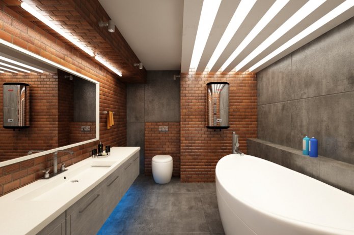 verlichting in het interieur van een badkamer in loftstijl
