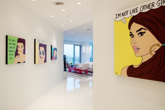 gang in lichte kleuren met felle posters