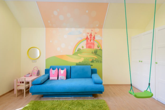 interieur van een meisjeskamer kamer met fotobehang