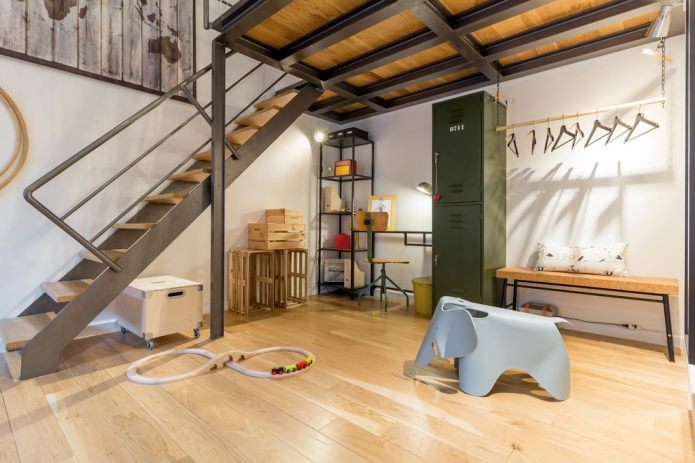 meubels in het interieur van een kinderkamer in industri?le stijl