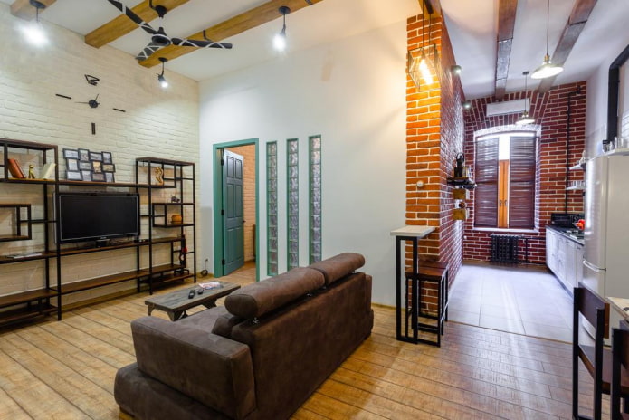 ontwerp van een kleine studio in industri?le stijl