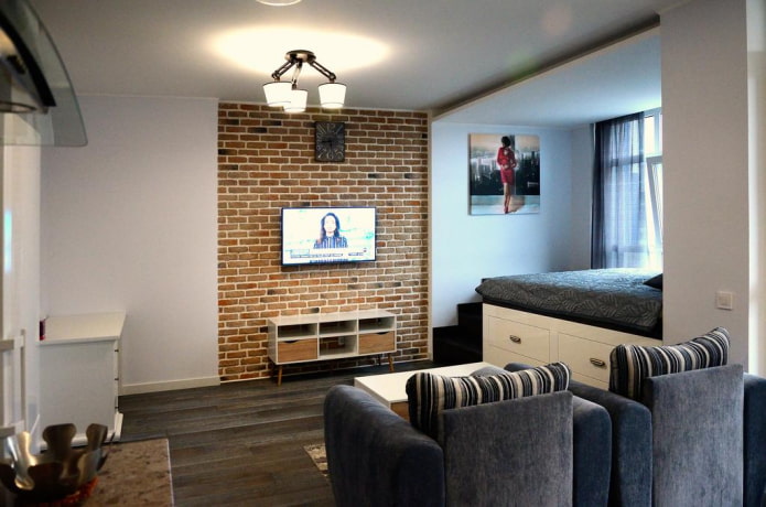 ontwerp van een kleine studio in industri?le stijl