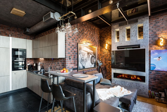 ontwerp van een kleine studio in industri?le stijl