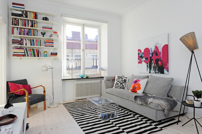 ottoman in het interieur in Scandinavische stijl