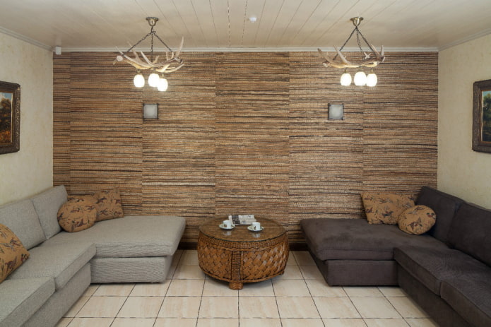 jute behang in het interieur van de woonkamer