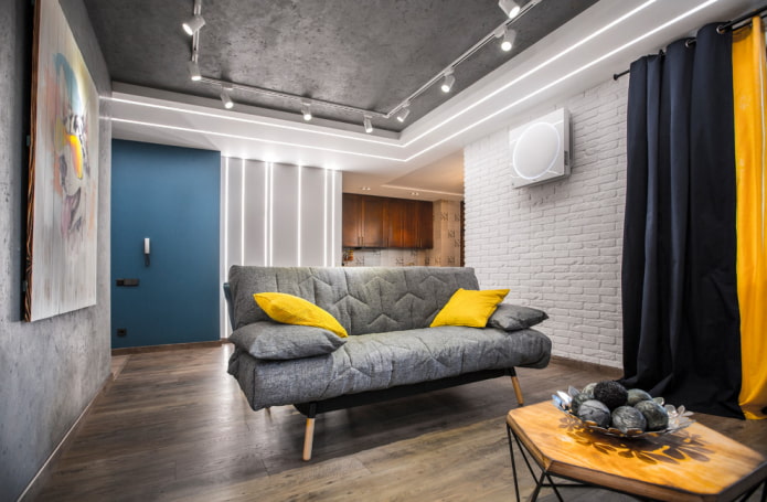 gespannen stof onder beton in het interieur