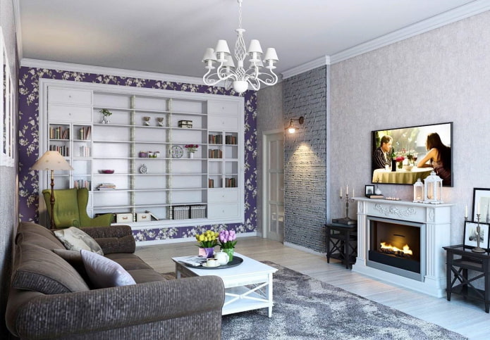 Tv-paneel boven de open haard in het interieur in Proven?aalse stijl