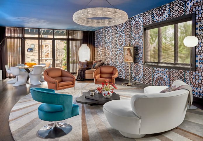 blauw plafond in de woonkamer