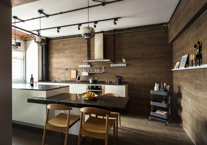 bruine muren in het keukeninterieur