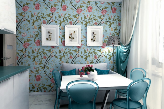 blauwe muren in het keukeninterieur