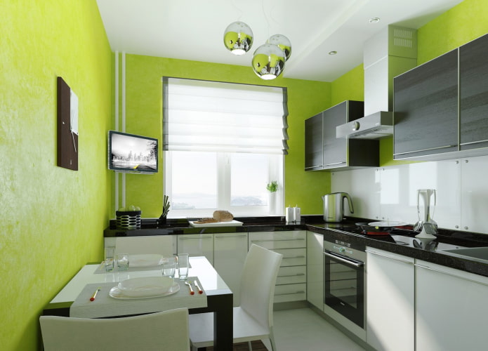 groene muren in het keukeninterieur