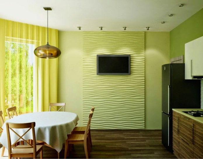 groene muren in het keukeninterieur
