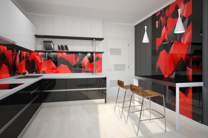 rood-zwarte combinatie op de muren