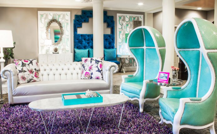 Mintpaarse woonkamer