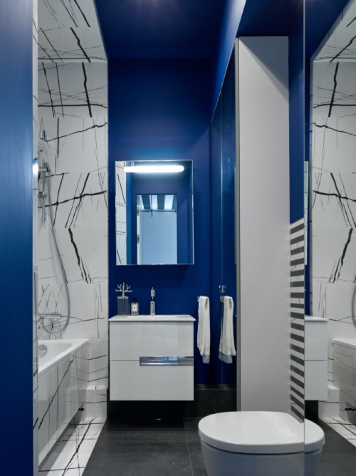 blauwe muren in de badkamer