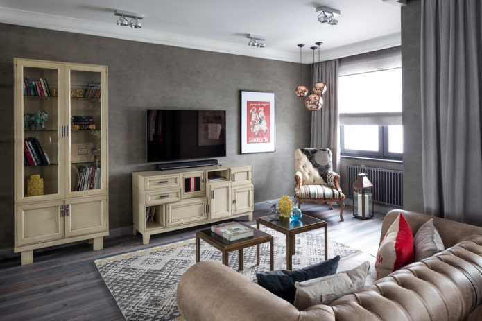 beige tv-meubel in het interieur