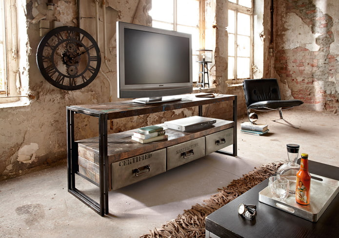 TV-meubel in het interieur in loftstijl