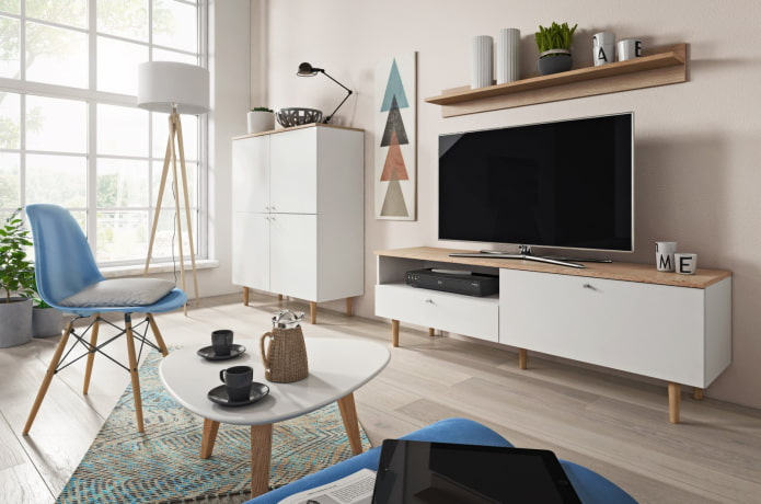 TV-meubel in het interieur in Scandinavische stijl