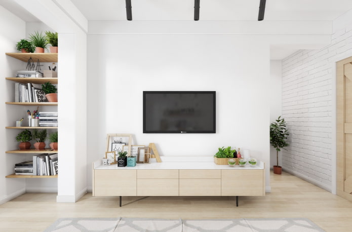 TV-meubel in het interieur in Scandinavische stijl