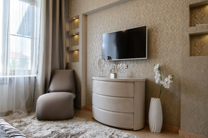 ovale tv-kast in het interieur