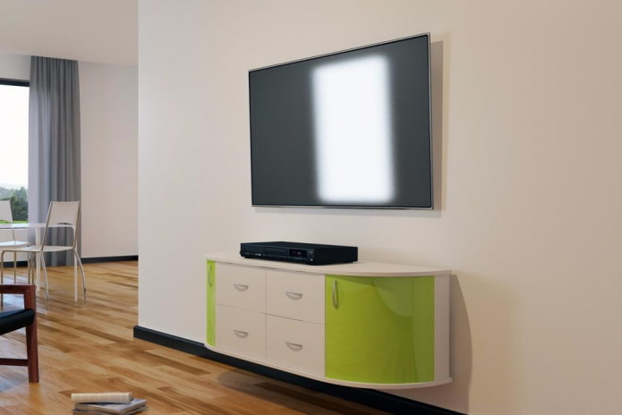 halfronde tv-standaard in het interieur