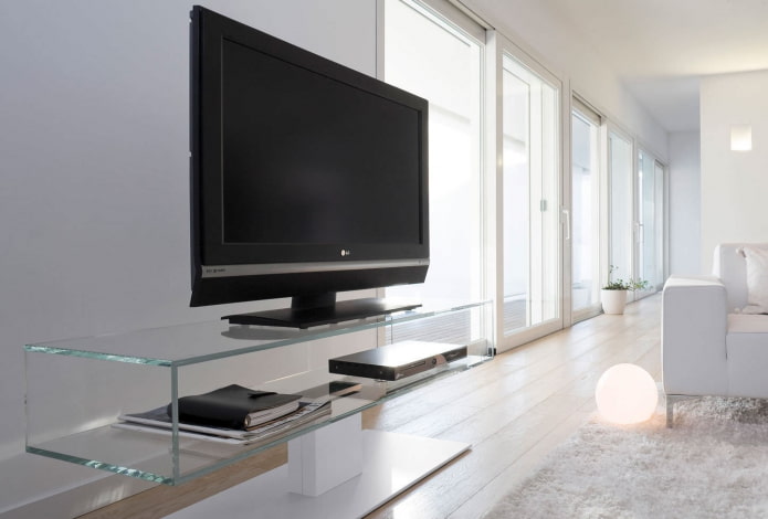 glazen tv-meubel in het interieur